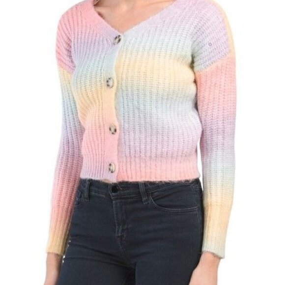 JESSICA SIMPSON Juniors Button Front Rainbow Sweater Rainbow | Size M - Picture 1 of 2